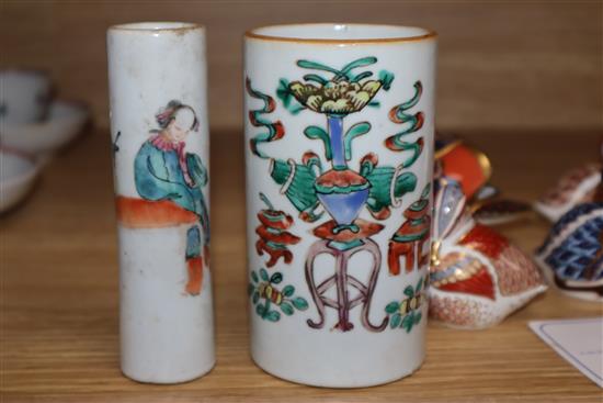 A large collection of 19th century Chinese blue and white vases, bowls, etc. and two famille rose pots